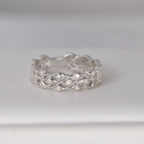 Certified Moissanite Ring Wooven Band Ring WG - Picture 1 of 6